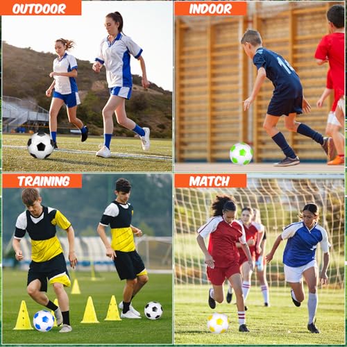 MiniInflat 12 Pcs Soccer Balls Bulk Size 4 Soccer Balls with Pump Soft Football Outdoor Indoor for Sport Training Practice Gift for Adult