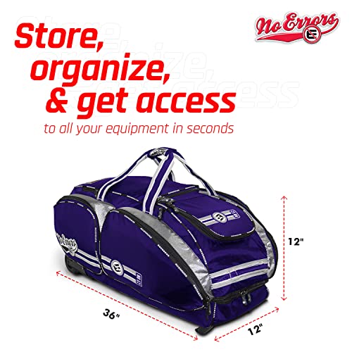 No Errors NO E2 Wheeled Catchers Gear Bag - Large Baseball and Softball Bag for Catcher’s Equipment with Fatboy Wheels - color: Purple