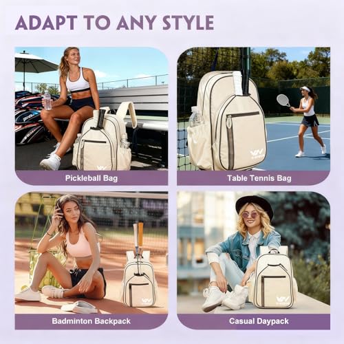 Pickleball Bags, 30L Deluxe Waterproof Pickleball Backpack with Shoe Compartment for Men Women Pickle Ball Gift Accessories for Pickball Lovers (Beige) - color: Beige