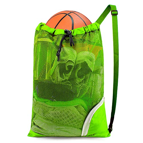 BeeGreen Mesh Drawstring Bag Swim Backpack for Beach Pool Sports Gym Draw String Cinch Bags for Swimming Soccer Basketball Gear Light Green - color: Fruit Green