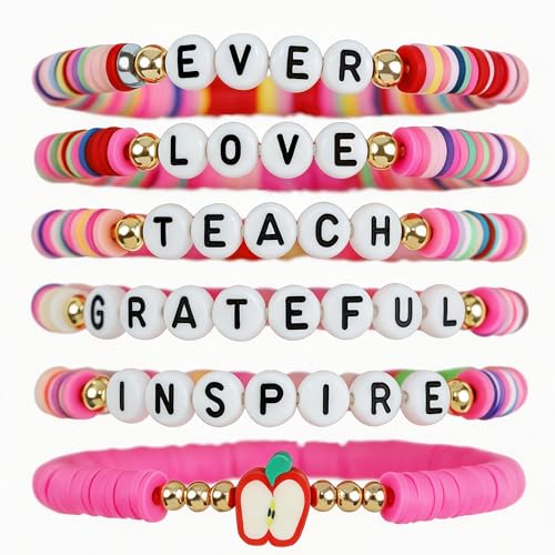 OHOME Teacher Appreciation Gifts - 6 Pack Teacher Appreciation Bracelets | Thank You Teacher Gifts in Bulk,Teacher Outfits Shirts for Women,Teacher Must Haves Supplies - style: Teacher appreciation