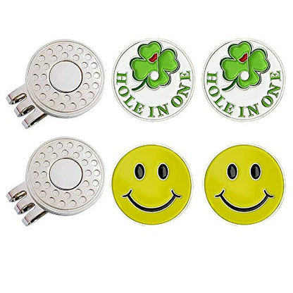 Golf Ball Markers with Hat Clips Value Sets for Men Women Golfer, Removable Attaches Easily to Golf Cap Premium Gifts - color: clover face