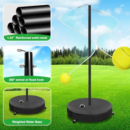 [2026 Upgrade] Tetherball Tennis&Tetherball Set,Heavy Duty Tetherball Equipment with 95" Adjustable Height Pole,2 Tennis Balls,2 Rackets,1 Tetherball with Rope,for Backyard,Beach or Home
