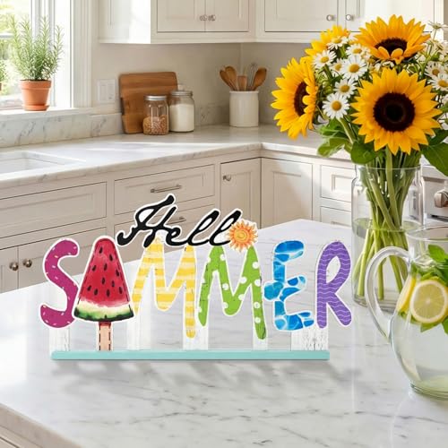 Smile Summer Indoor Decorations Wooden Decor, Hello Summer, Word Sign for Home Tabletop Centerpiece Mantel Shelf Fireplace - style: Letter Summer