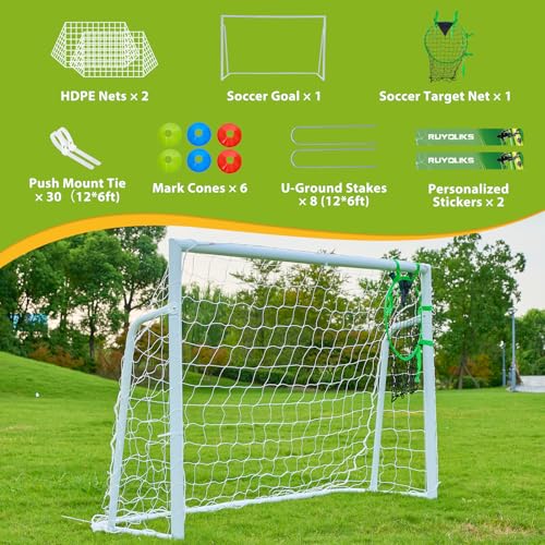 Soccer Goal 12×6, 8×6 and 6×4 FT Soccer Goals for Backyard, 2"Diameter Steel Soccer Goal for Kids and Adults Large soccer goal Powder Coated Galvanized Steel Post With Soccer Target Net for Training - style: 12'W×6'H
