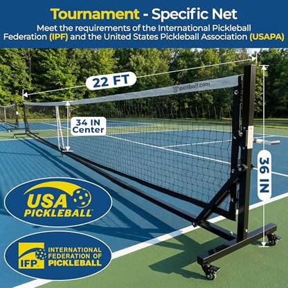 Pro Pickleball Net Portable Outdoor, 22 FT Pickle Ball Net System with Steel Cable Tensioning & Lockable Wheels, Ideal Pickleball Net for Driveway Backyard Park