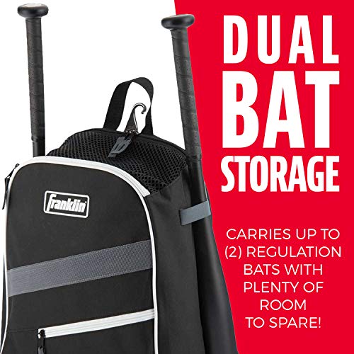 Franklin Sports Kids MLB Baseball Batpack Bag - Youth Baseball, Softball + Teeball Backpack - Sports Equipment Bag for Kids + Toddlers - Holds (2) Teeball + Baseball Bats + Includes Fence Hook - color: Black/Gray/White