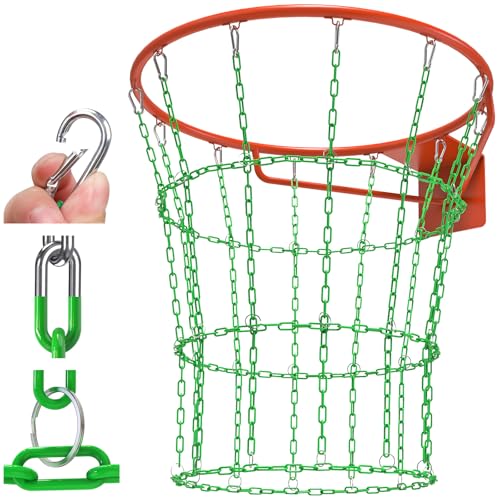 Insaga Chain Basketball Net Heavy Duty Metal - 19'' Basketball Chain Net for Hoop Outdoor Indoor Replacement, Rustproof Steel Chain Net for Standard 12-Loop Rim, Easy to Install - color: Green B