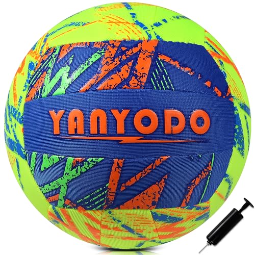YANYODO Swimming Pool Waterproof Beach Volleyball, Soft Indoor Outdoor Size 5 Volleyball with Pump for Teenagers Adults Swimming Pool Beach Games to Play - color: BLUE YELLOW