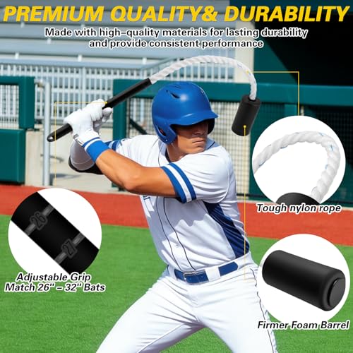 Baseball & Softball Swing Trainer Set – Real Feel Swing & Hitting Practice - Includes Rope Swing Training Bat, 12 Soft Foam Balls with Tote Bag, Batting Training Aid for Youth Beginners