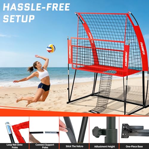 Volleyball Training Net System, Volleyball Training Equipment with Freely Height-Adjustable for Backyard, Volleyball Practice Net for Serving Setting Spiking, Includes Ball Kit and Carry Bag - color: Red