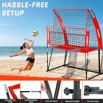 Volleyball Training Net System, Volleyball Training Equipment with Freely Height-Adjustable for Backyard, Volleyball Practice Net for Serving Setting Spiking, Includes Ball Kit and Carry Bag - color: Red