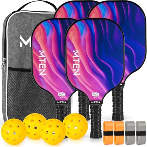 Pickleball Paddles Set of 2 or 4, or Single Paddle – USAPA Approved Fiberglass Surface Pickleball Rackets Set for Men & Women - color: Black Pink