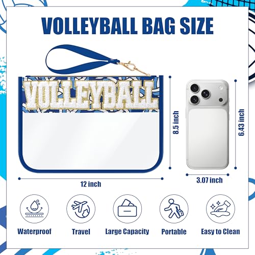 BuyCard Volleyball Gifts Makeup Bag with Chenille Letter Patch, Clear Cosmetic Pouch PVC Organizer Purse, Waterproof Travel Bag, Portable Toiletry Storage Bag for Her Friends
