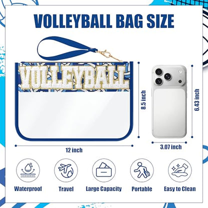 BuyCard Volleyball Gifts Makeup Bag with Chenille Letter Patch, Clear Cosmetic Pouch PVC Organizer Purse, Waterproof Travel Bag, Portable Toiletry Storage Bag for Her Friends