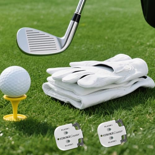 2pcs Golf Stroke Counters, Portable Score Keeper with Hanging Rope Mini Square Design 2 Player Stroke Counter Clicker for Golf Training Competitions & Games (White)