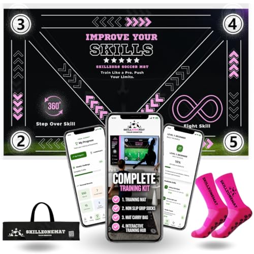 SkillZone Soccer Training Mat – Soccer Dribbling & Footwork Trainer with SkillZone Interactive Training Hub | Soccer Skills & Ball Control Practice for Kids & Teens | Indoor & Outdoor Agility & Coordination Training System (Essential Kit) - color: Flash P