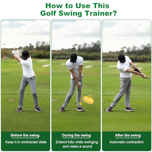 Retractable Golf Swing Trainer, Portable Golf Grip Trainer Right Hand with Practice Golf Club Weights for Enhance Swing Technique, Beginners Tempo Trainer for Chipping Hitting