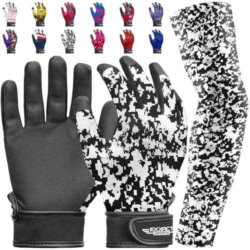 Exxact Sports Youth Batting Gloves with Arm Sleeve for Boys & Girls, Kids Baseball Batting Gloves for Softball, T-Ball - color: WHITE / BLACK CAMO, size: Youth Small / Medium