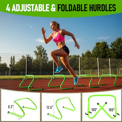 Agility Ladder,Soccer Training Equipment Set,20ft Speed Ladder,4 Agility Hurdles,Football Basketball Training Equipment,Football Accessories for Kids Youth Adults | Footwork, Speed & Agility Training - color: Green