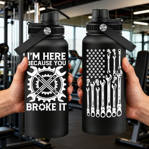 Fufandi Mechanic Gifts - Maintenance Man Gifts for Men - Mechanic Appreciation Gift - Maintenance Worker Travel Water Bottle 32oz - color: Mechanic Black