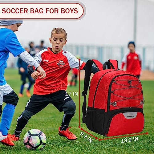 Hsmihair Youth Soccer Bag-Soccer Backpack&Backpack for Football Basketball,with Ball Compartment Separate Cleat Package - color: Red2