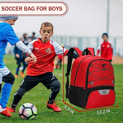 Hsmihair Youth Soccer Bag-Soccer Backpack&Backpack for Football Basketball,with Ball Compartment Separate Cleat Package - color: Red2