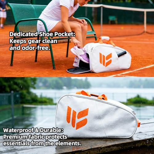 Smartway Tennis Bag for Men Women, 6 Rackets Large Racquet Bag with Shoe Compartment & Insulated Pocket, Waterproof Gym Backpack & Sports Duffel for Pickleball, Training and Daily Use - color: White