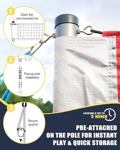 Professional Volleyball Net Set Heavy Duty for Outdoor Backyard Portable with Aluminum Adjustable Height Scoring Poles, Regulation Nets System for Tournament, Grass