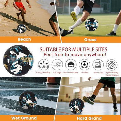 KUYOTQ Soccer Ball, Machine Stitched PU/TPU Leather Soccer Ball Match & Training for Kids Youth Adult, Professional Construction for Durable in and Outdoor Use with Superior Touch