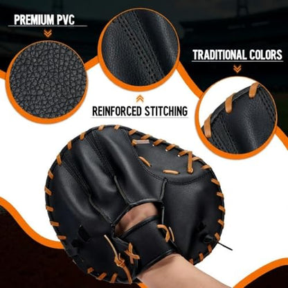 1 PC Baseball and Softball Training Glove,Flat Infield Training Glove for Right-Hand Throw,Baseball&Softball Fielding Gear PVC Infield Flat Mitt for Men&Women Catching Balls Fielding Drills&Practice - color: Black/Brown