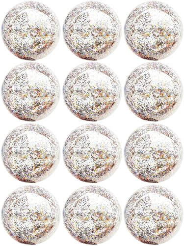 12 Pack Inflatable Glitter Beach Balls Bulk-16" Beach Ball Swimming Pool Toys for Games Adults Kids, Summer Pool Beach Party Decoration,Luau Decorations Essential Blow Up Beach Ball (Colorful,Glitter) - color: Colorful