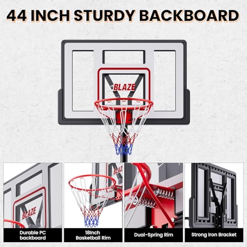Portable Basketball Hoop 44” Backboard, 6–10FT Adjustable Outdoor Basketball Goal with Stable Fillable Base & Wheels, Shatterproof System for Kids, Teens & Adults - color: White