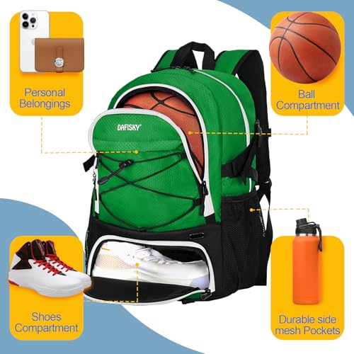 DAFISKY Basketball Backpack, Basketball Bag with Ball Holder Shoes Compartment, Sports Equipment Bag for Soccer Ball, Volleyball - color: Green