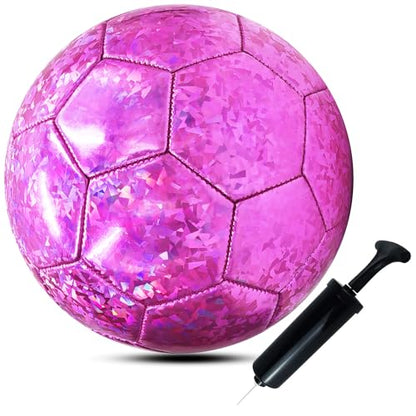 ABAJI Soccer Ball Size 3 4 5 Shiny Pattern Soft Leather Practice Training Gift Soccerball for Boys Girls Come with Pump Needle - color: Purple, style: Size 4