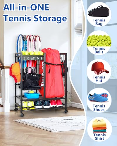 Mythinglogic Tennis Bag Storage Rack, Tennis Racket and Ball Organizer, Tennis Equipment Holder for Garage, Club, School