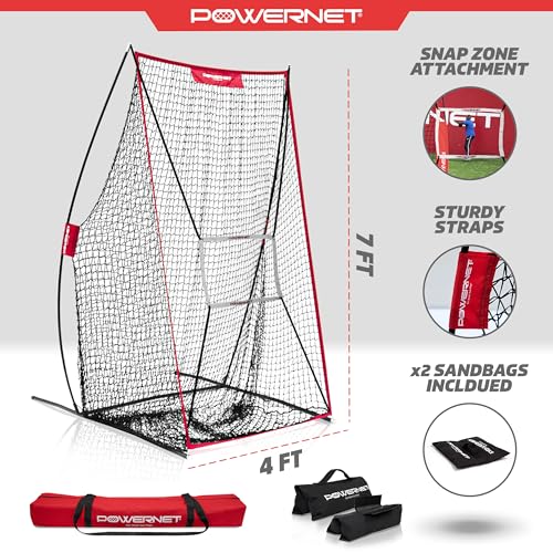PowerNet Sideline Trainer, 7 x 4 FT Football Kicking Net for Punting Kicking Passing or Snapping, Portable Practice Equipment, Outdoor & Indoor Football Team Training Aid