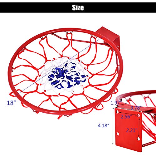 GYMAX Basketball Rim, 18'' Heavy Duty Wall Mounted Basketball Rim Indoor Outdoor Hanging Basketball Goal for Kids Adult