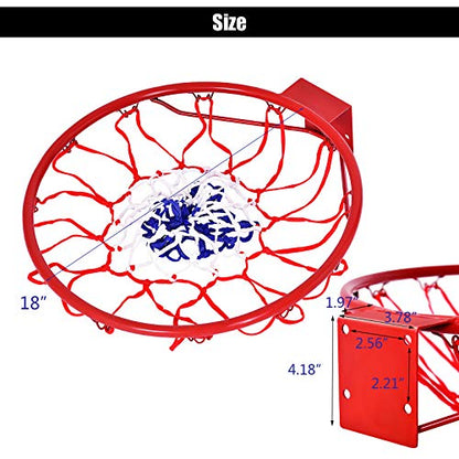 GYMAX Basketball Rim, 18'' Heavy Duty Wall Mounted Basketball Rim Indoor Outdoor Hanging Basketball Goal for Kids Adult