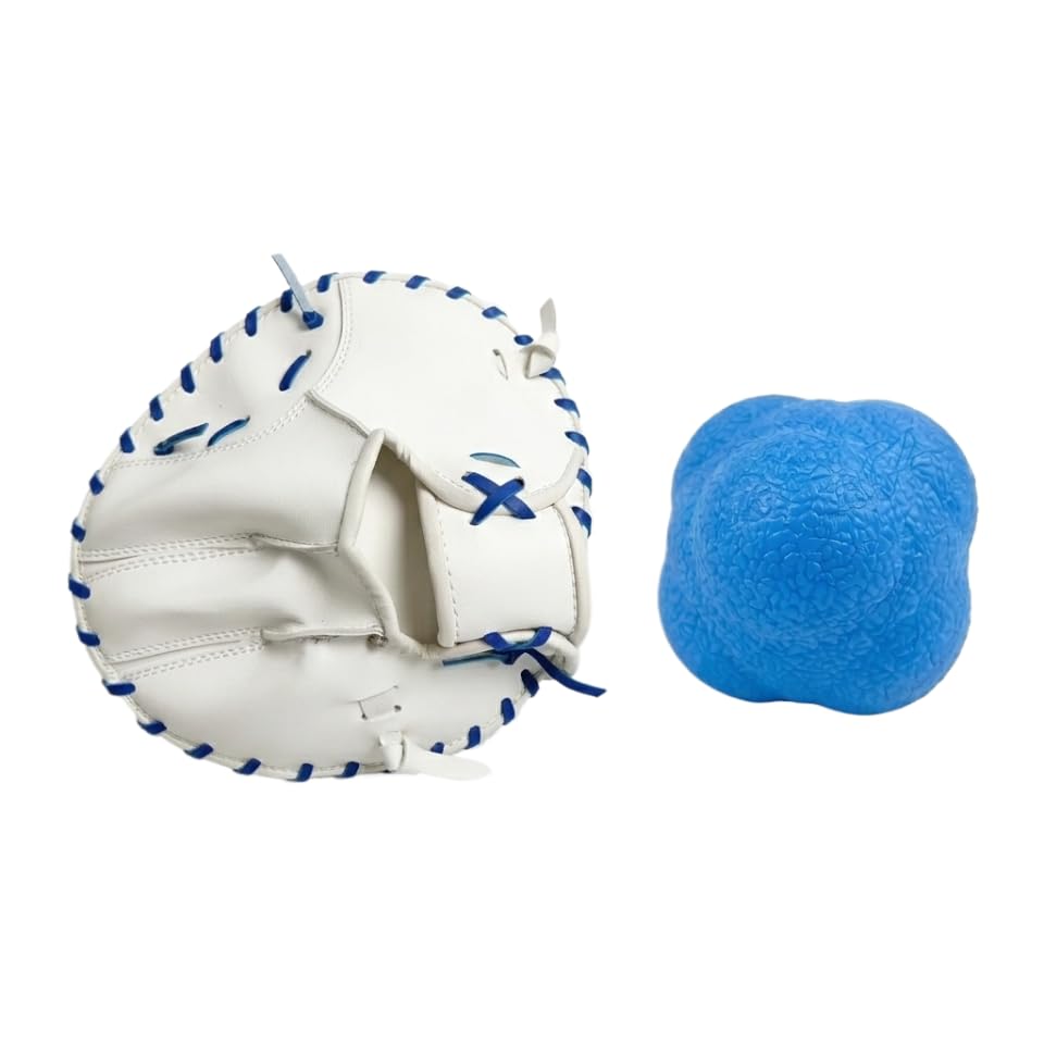 Pancake Glove Baseball Youth & Flat Gloves Softball Trainer with Agility Reaction Ball - Infield Mitt to Build Soft Hands (Ages 6-12, Right-Hand Throw) - color: white