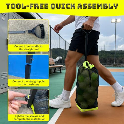 Lightweight Tennis Ball Hopper – Holds 50+ Tennis Balls or 40+ Pickleballs | Durable Steel Frame | Portable Adjustable Ball Picker for Hard Court, Clay, Grass