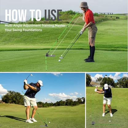 Adjustable Golf Alignment Rod Holde with Angle Base - A Swing Plane Training Aid for Practice Ranges, A Golf Practice Rod Locator for Correcting Posture