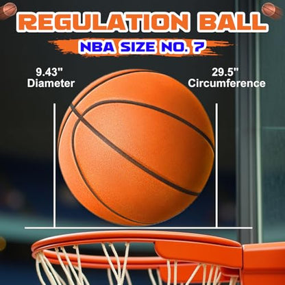 Silent Basketball Size 7 (29.5") | Noiseless Indoor Training Basketball - Quiet Dribbling, Grooved Airless PU Foam Ball with Real Feel & High Bounce