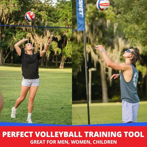 Vivere CROSSNET Quick Assemble 4 Square Volleyball Game Set for Adults and Kids with Volleyball Net, Backpack and Ball for Outdoor Games - color: USA