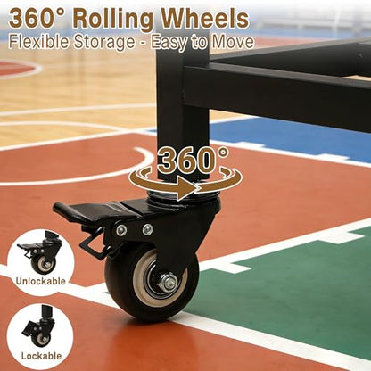 Ball Storage Cart, Lockable Rolling Basketball Storage Bin & Organizer with Wheels, Secure Sports Exercise Ball Cart Holder for Gym, School, Club, Indoor Outdoor Use