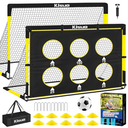 Kids Soccer Goal for Backyard Set - 2 of 6x4 ft Soccer Goals Training Equipment, Soccer Net for Kids Age 3-5 6-8 8-10 10-12, Ball, Targets for Toddler Kid Youth Soccer Games Sports Outdoor Play