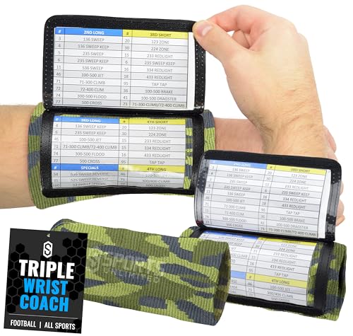 Sports Unlimited Adult Triple Wrist Coach, Football Wristbands for Plays, Baseball Wristbands, QB Arm Bands - color: Camo, size: Single