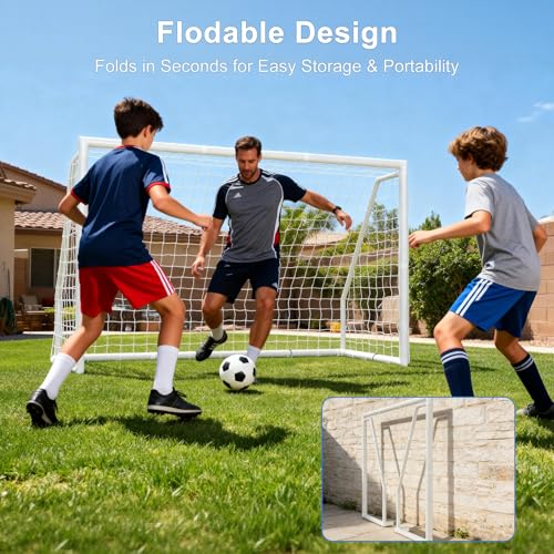 MOPHOTO Soccer Goal for Backyard, 6x4ft/8X6ft/10X6.5ft/12X6ft PVC Soccer Goal with Training Cones & Target Net, Lightweight Soccer Practice Net for Teens - size: 10x6.5ft, style: Foldable