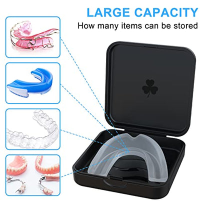 Aligner and Retainer Cases,(2 Pcs) Denture Case, Durable and slim Mouth Guard Case - Black