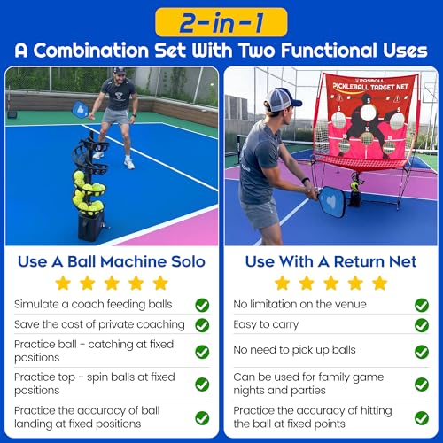 Pickleball Machine Ball Thrower with Net,Portable Pickle Ball Launcher Machine with Remote Control for Practice, Built-in 5200mAh Lithium Battery, Pickleball Training Aids&Gifts